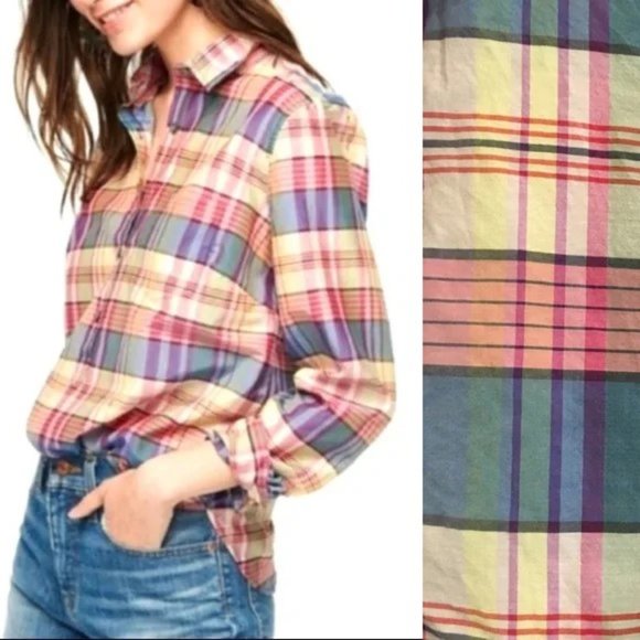J.Crew | Silk Blend Plaid Top - Picture 1 of 5